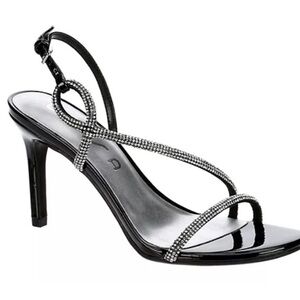 Unisa Elegant Silver & Black Pump Heels Sandals Rhinestone Decorated Straps